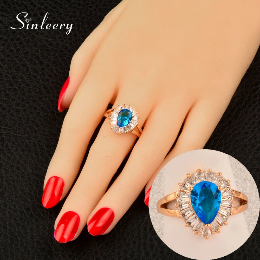 

SINLEERY Luxury Big Teardrop Crystal Engagement Rings For Women Gold Color Wedding Jewelry Gifts 4 Colors JZ083 SSB