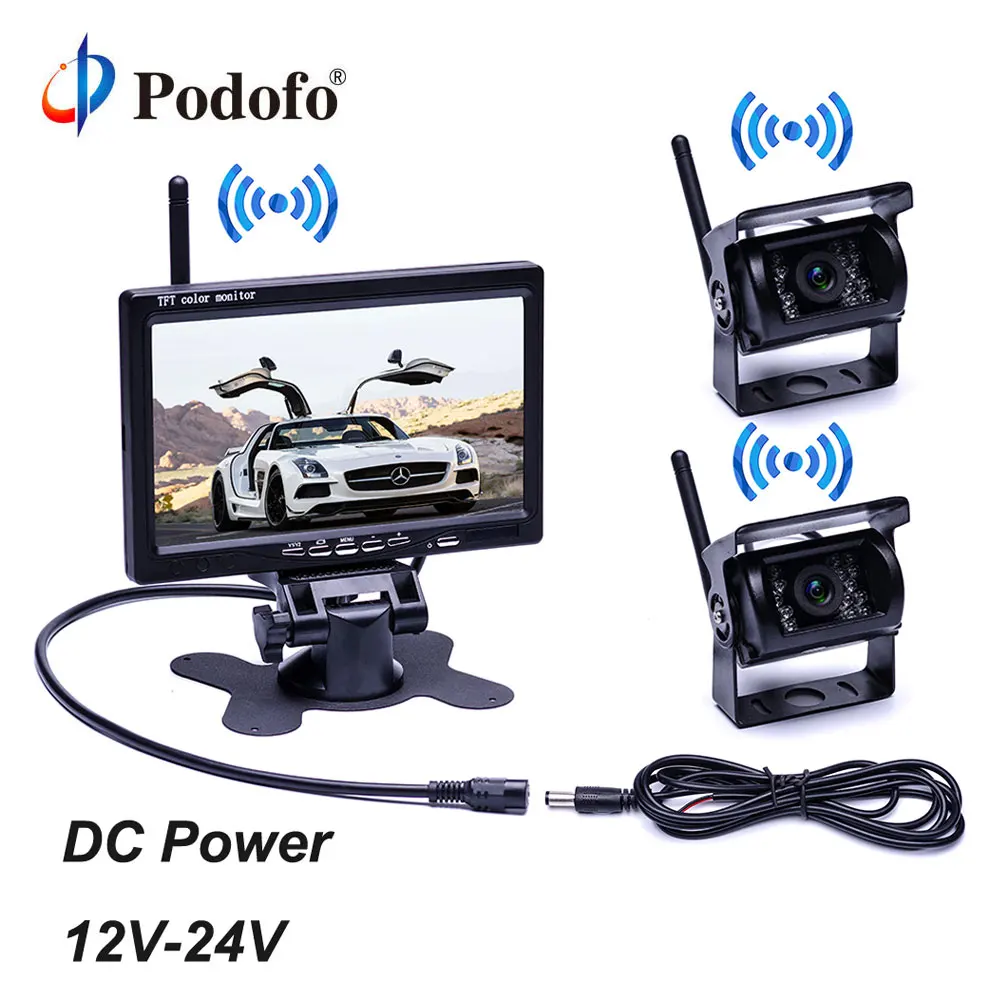 Podofo 7" Wireless Monitor Waterproof Vehicle 2 Backup Camera Kit TFT