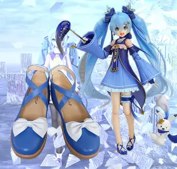 

New Vocaloid Snow Miku Cosplay Shoes Lolita Shoes w/Bowknot Halloween Cosplay Shoes for Women/Girl Size