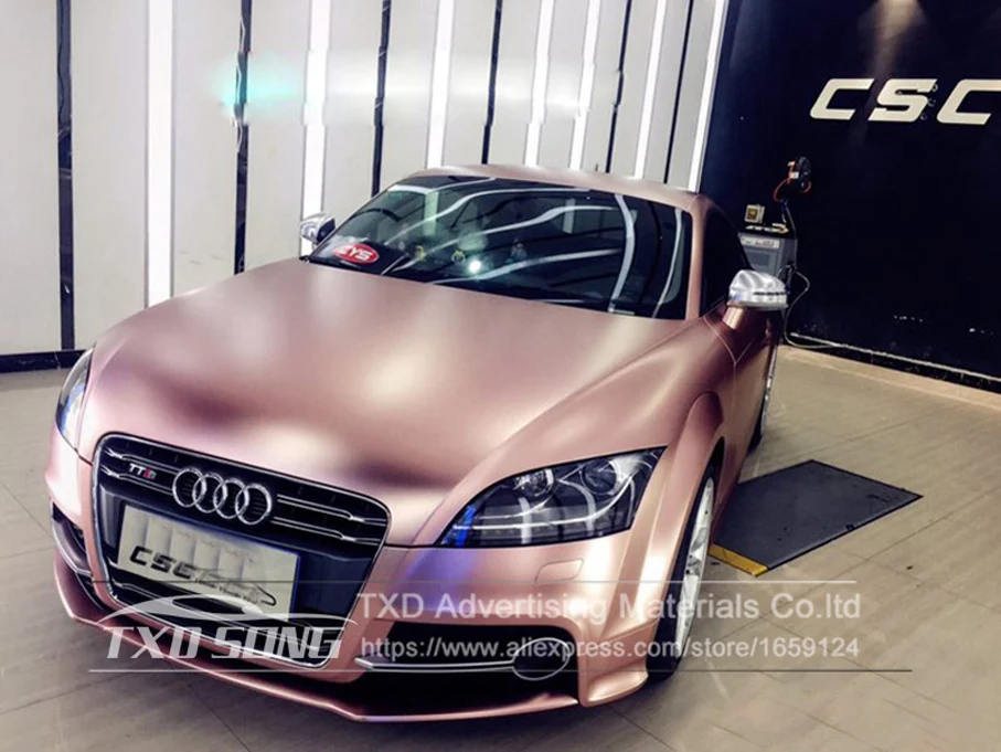 5x59FT (1,52*18 м) Премиум розовое золото Атлас металлик автомобиля обёрточная бумага виниловая, хромированная винил пузырьков Жемчуг Металл chrome