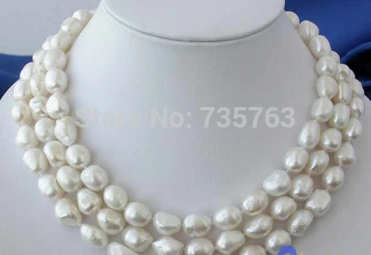

HOT N663 3ROW 13MM WHITE BAROQUE FW CULTURED PEARL NECKLACE