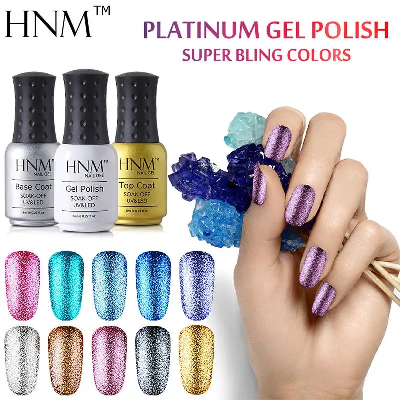 HNM 8ml Bling Platinum Nail Polish UV LED Vernis a Ongle Hybrid Gelpolish Varnish Nail Glue Stamping Paint Nail Art