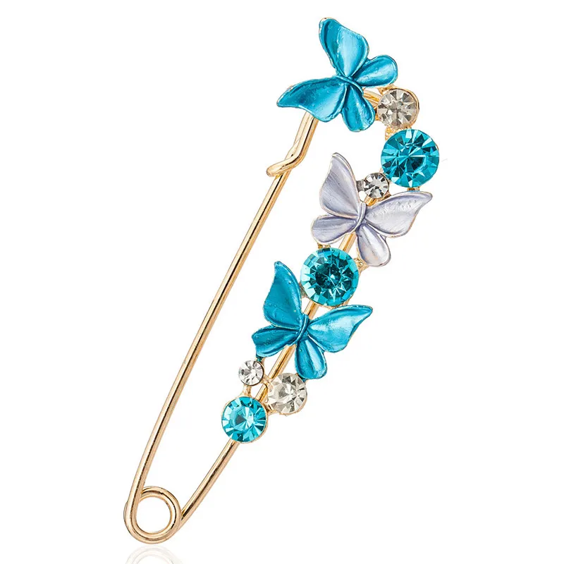 

Crystal Butterfly Flower Pattern Collar Brooch Pins Gold Color Cape Buckle Enamel Hijab Pins For Women Shawl Clothing Decor