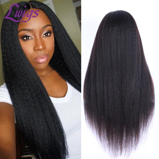 Lwigs 7a Virgin Kinky Straight Lace Wig Brazilian Human Hair Kinky