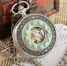 Cool Steampunk Pocket Watch With Chain 2015 New Luxury Brand Silver Color Hand Wind Mechanical Pocket Watch PJX1027