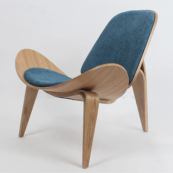 Ганс Вегнер стиль трехногий корпус стул из ясеня фанеры ткань обивка мебель для гостиной Современная оболочка кресла Реплика - Цвет: Dark Blue Color