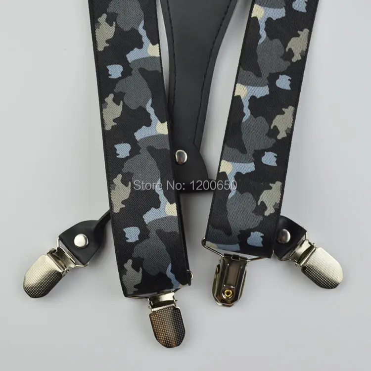 S/взрослых Регулируемый эластичный жаккард камуфляжные подтяжки 4 Зажимы Ремни-подтяжки, полосатые гетры, штаны для мужчин 3,5 см s16
