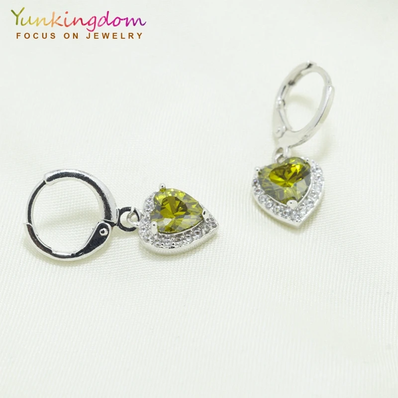 Yunkingdom зеленый фианит любовь подвесное сердечко серьги для женщин Серебряный