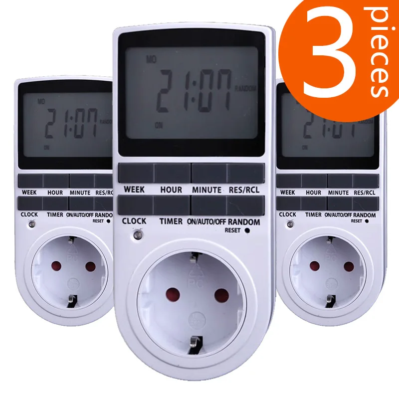 

3Pcs European standard 2018 new hot-selling intelligent time power socket timer switch with a large display screen