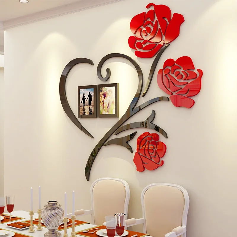 DIY - Do It Yourself New Wall Mirror Stickers, Roses, Made of Acrylic  Material Like Mirror, Modern Design for Home Living Room Bedroom Kitchen  Baby