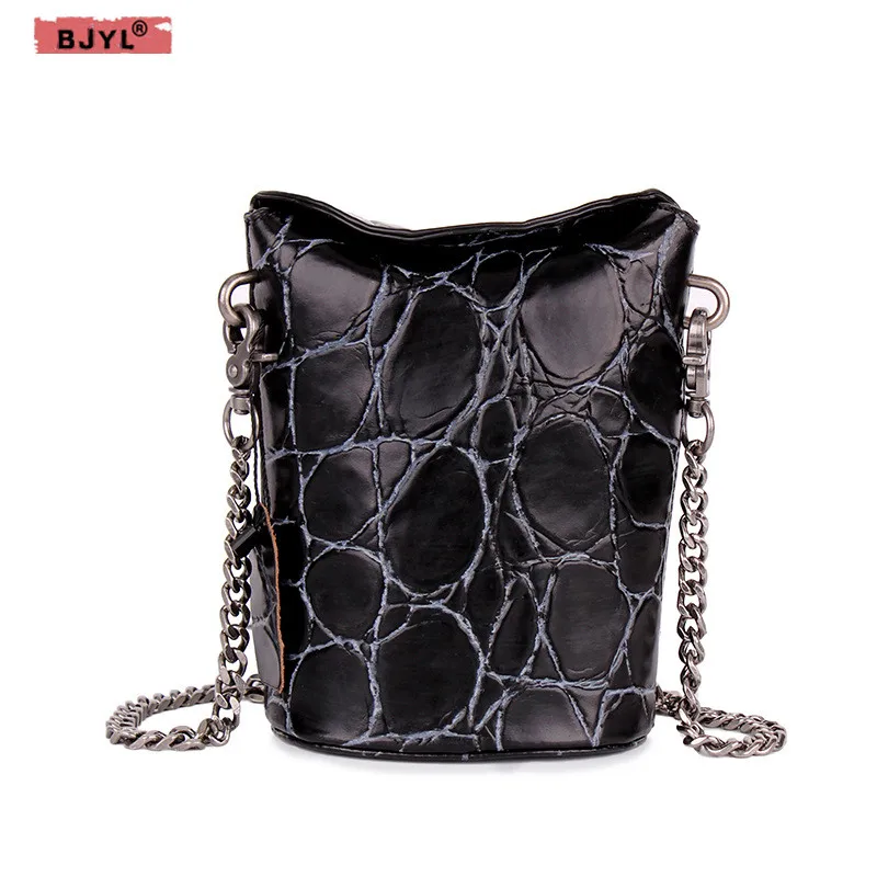 

BJYL New Genuine leather Women bucket bags top layer leather female chain shoulder messenger bag slung mobile phone bags
