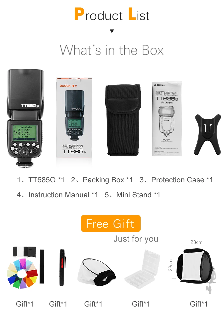 100% Original Godox TT685O 2.4G HSS 18000s i-TTL GN60 Wireless flash Speedlite Flash for OlympusPanasonic (5)