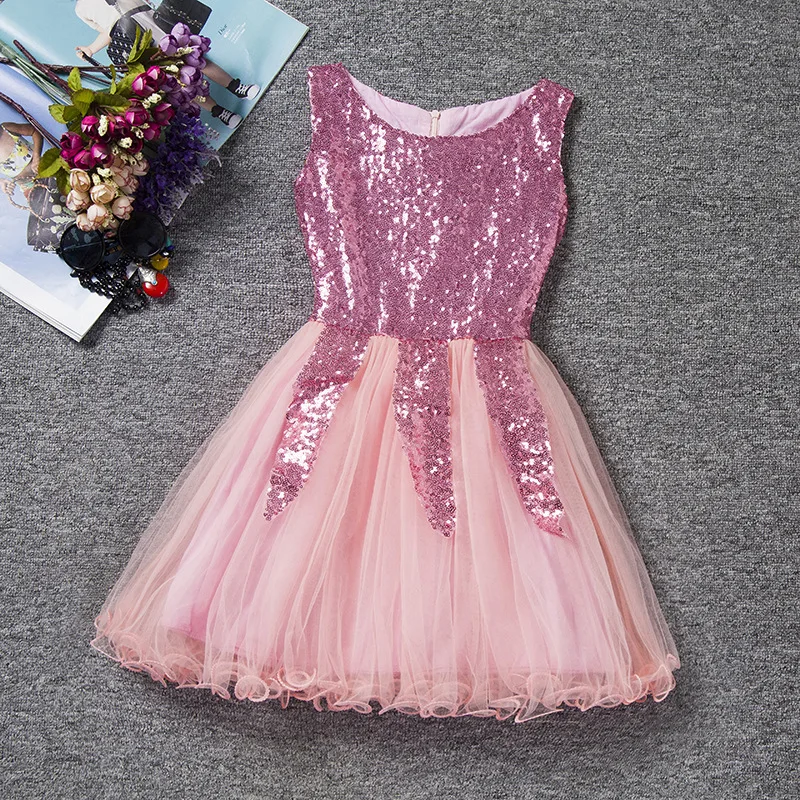 

M-01, summer children girls dress, sleeveless sequins ballgown vest dress