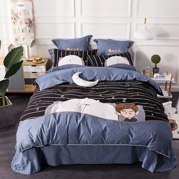 

2018 Water washing cotton embroidery Soft Bedclothes Luxury Duvet/Quilt Cover Bed Linen sheet set 4 Pieces Bedding Sets