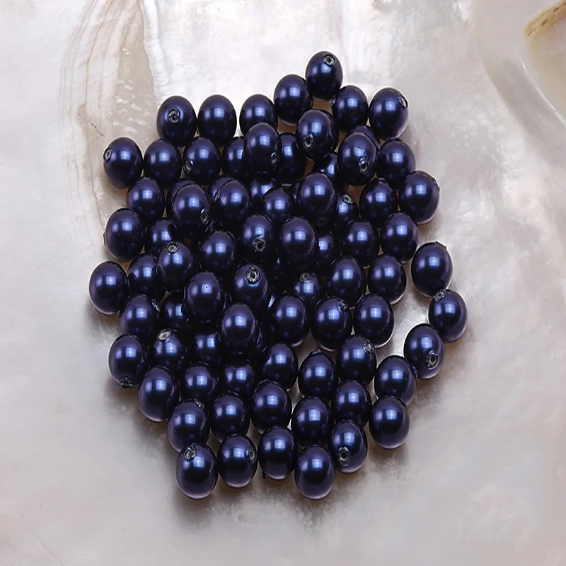

JYX Wholesale 10-12mm Navy Blue Round Seashell Pearl Bead Jewelry Making DIY Earring