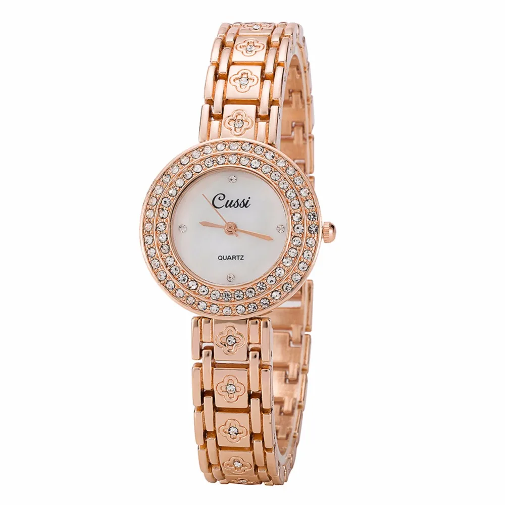 CUSSI 2018 Rose Gold Women Bracelet Watches Flower Luxury Rhinestone