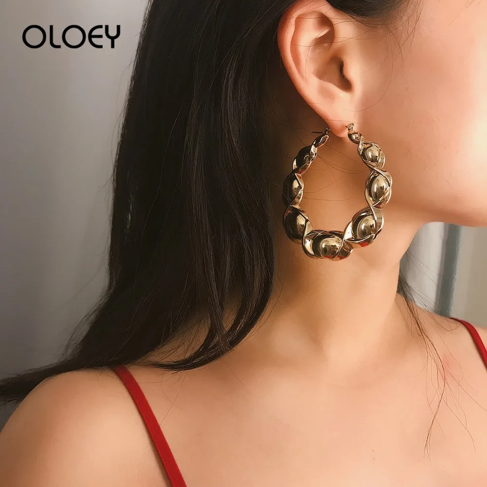 

OLOEY Punk Trendy Earrings For Women Casual Fashion Irregular Big Circle Earring Jewelry Female Thread Round Glossy Earrings