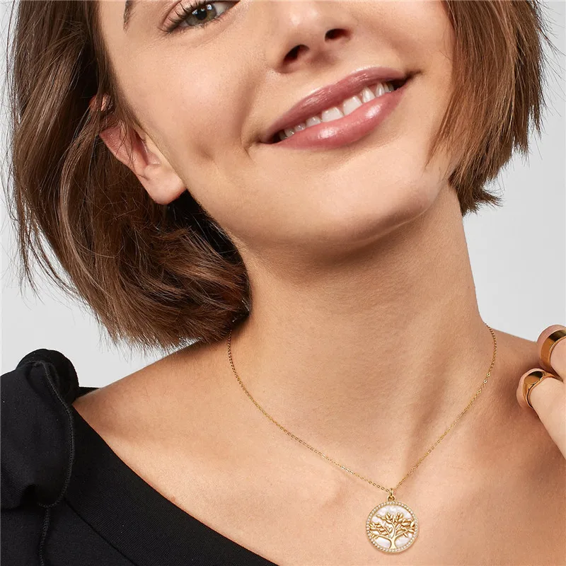 Popular Jewelry Gold Plated Brass CZ Pearl Shell Pendant Necklace Women (3)