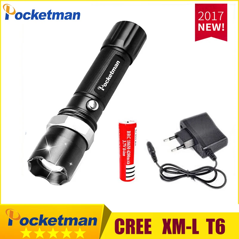 

2017 E17 XM-L T6 3800LM Aluminum Waterproof Zoomable CREE LED Flashlight Torch light for 18650 Rechargeable Battery or AAA zk88