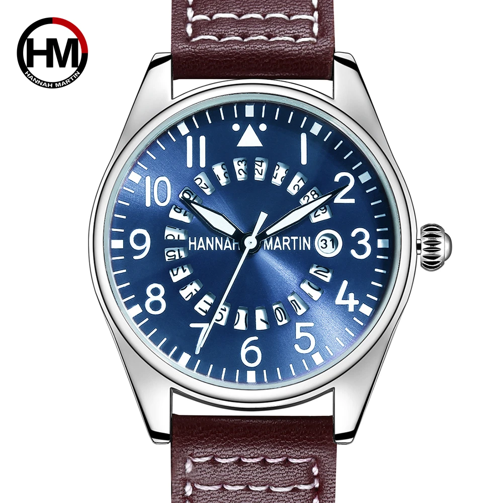 

HANNAH MARTIN Reloj 2018 Fashion Large Dial Military Quartz Men Watch Leather Sport watches High Quality Clock Wristwatch