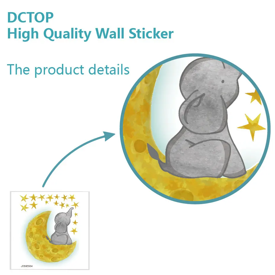 Cute Little Elephant sitting on Moon with stars Wall Decal Kids Children's Art Vinyls Stickers Bedroom Home Decorative Wallpaper