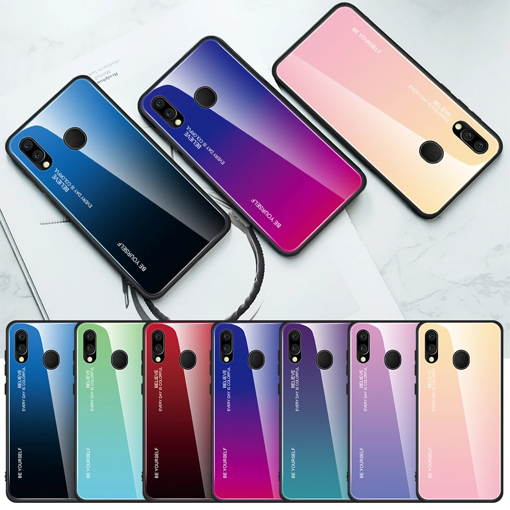 

Gradient Tempered Glass Back Cover For Samsung Galaxy M20 M10 A30 A50 Glass Cases For Galaxy M10 M 20 10 A 30 50 Colorful Cover