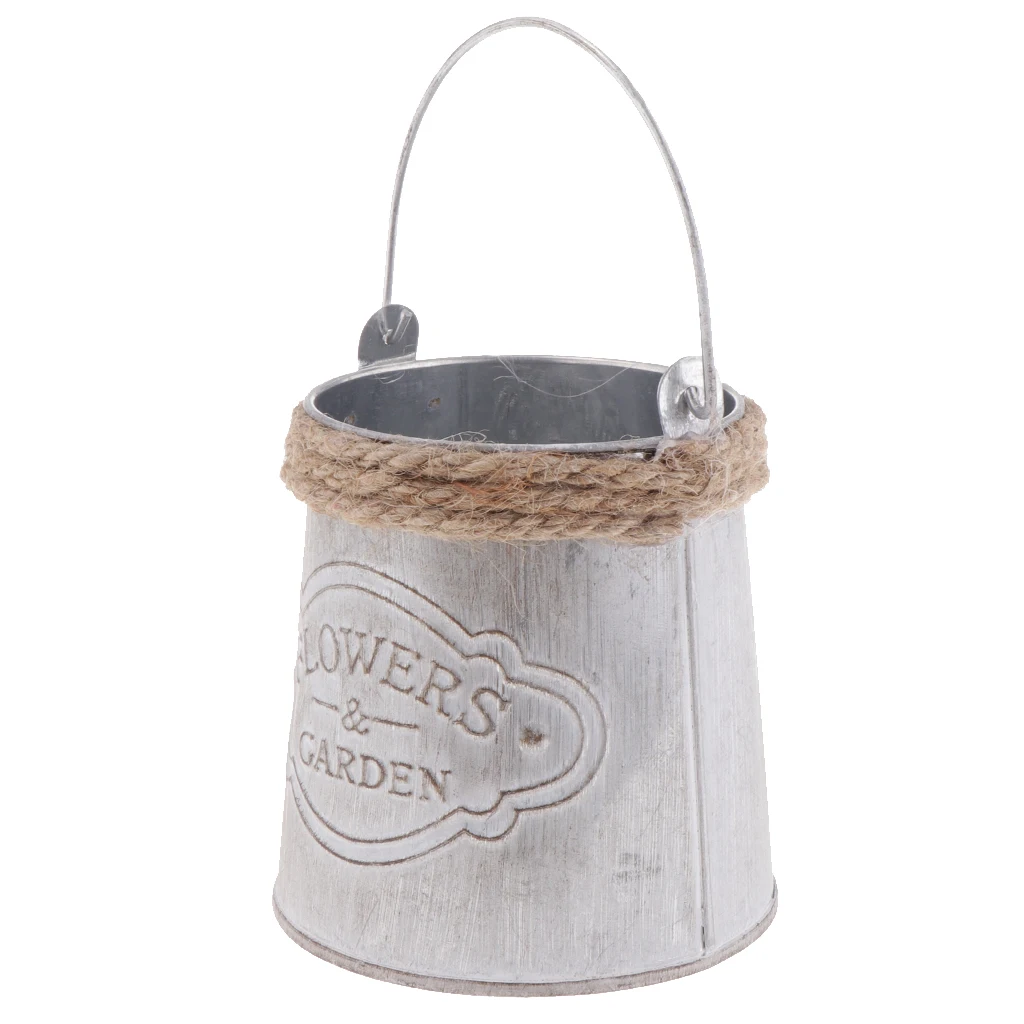 Vintage Metal Plant Bucket Tabletop Flower Pots for Garden Floral Arrangements Home Desk Ornament Succulent Planter Storage Box