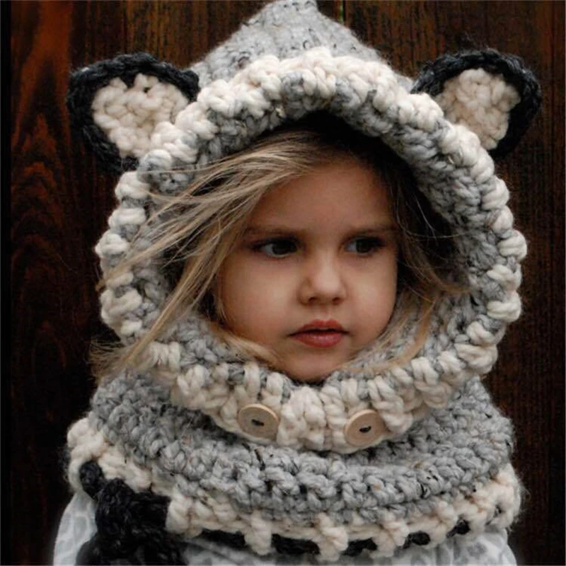 Шапки с шарфом для малышей от 1 до 7 лет, Детские Зимние теплые шапки, шапки с рисунком лисы и динозавра для мальчиков и девочек, Осенняя детская вязаная шапочка, плащ