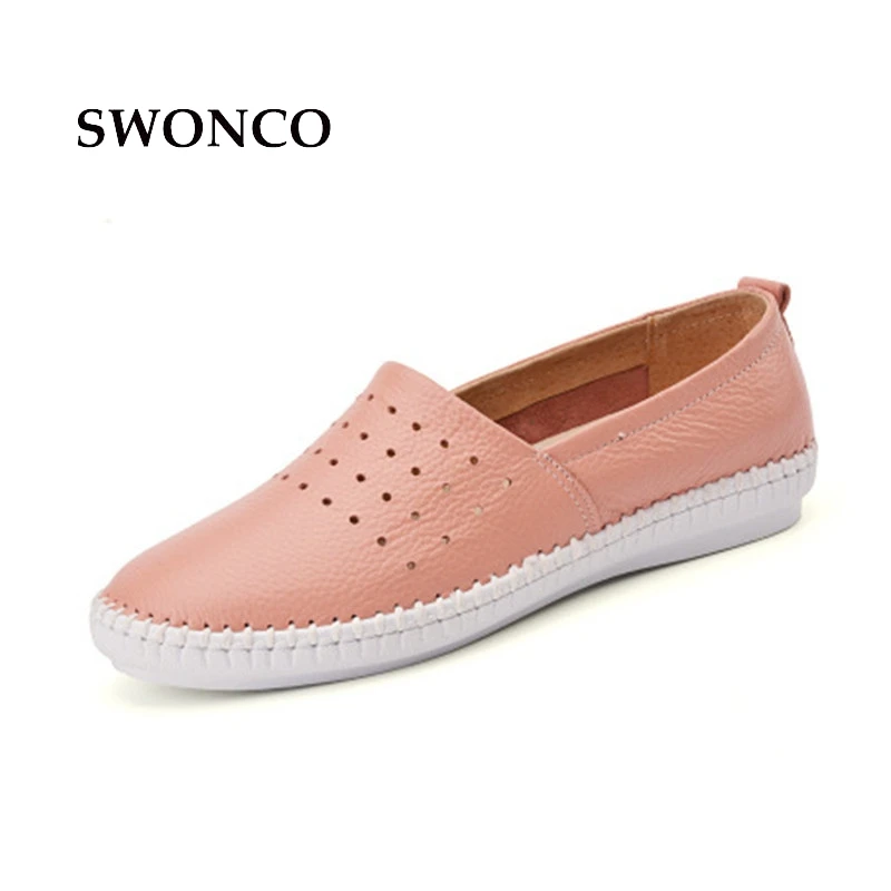 En Chaussures Cuir Black white Femme 2018 Mocassins De Femmes Slip Appartements Sur Véritable Casual Dames Swonco pink qRYt0w