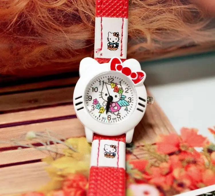 KT cat мультфильм ремень Детские часы девушка часы кварцевые часы - Цвет: Красный