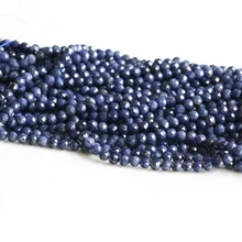 Натуральные синие сапфировые граненые круглые маленькие бусины 1" 05311