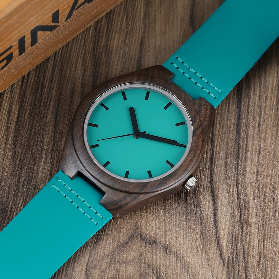 Men's Fashion Sandalwood Case Wood Watch Unique Blue Genuine Leather Analog Trendy Wooden Natural Women Quartz Wrist Watch Gifts 2017 2018 (11)