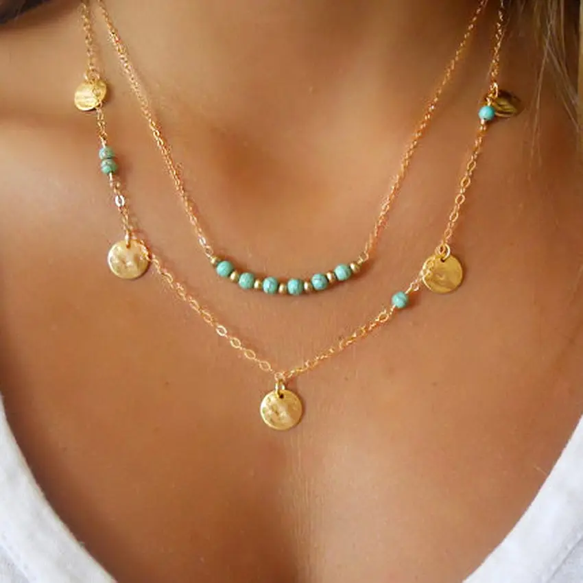 QCOOLJLY женское ожерелье s& Кулоны 3 многослойное ожерелье с кисточкой очаровательное массивное ожерелье для женщин подарок - Окраска металла: K1001