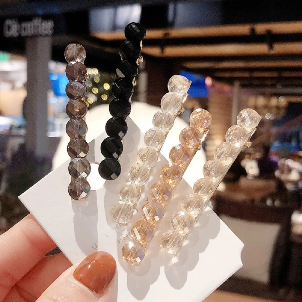 

1Pcs Fashion Solid Color Crystal Rhinestones Beads Hair Clips Women Barrettes Hairpins Metal Champagne Crystal Hair Accessories