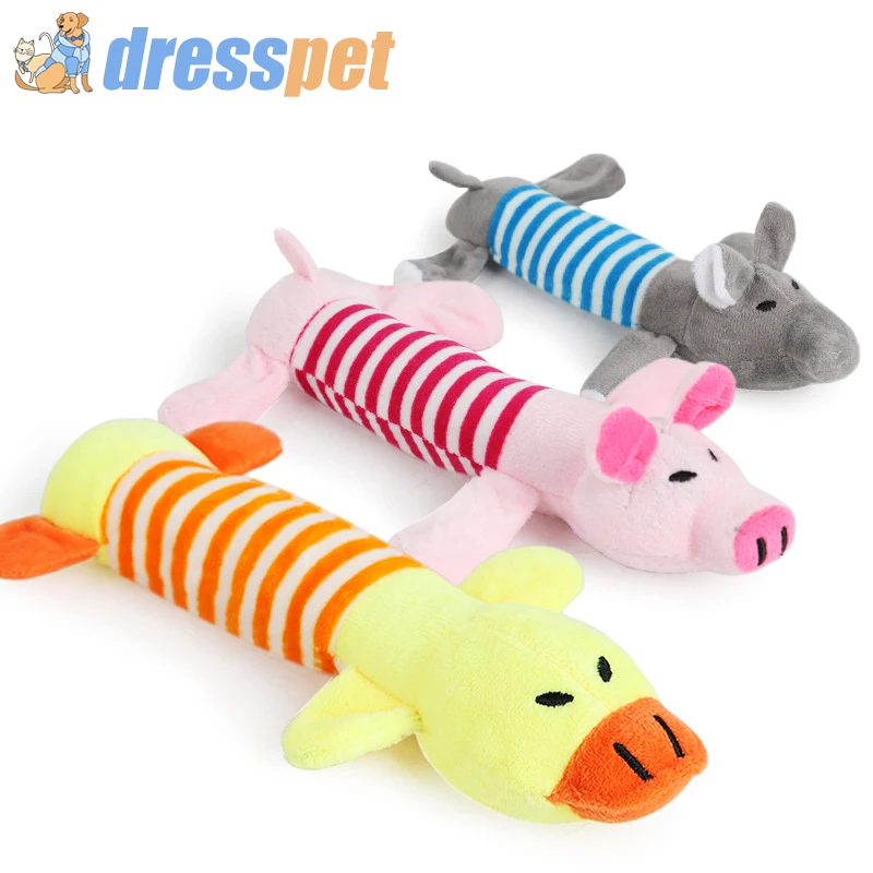 

DRESSPET Pet Dog Toys Squeak Interactive piggy elephant duck Funny Plush Chew Toys For Small Dogs Puppy