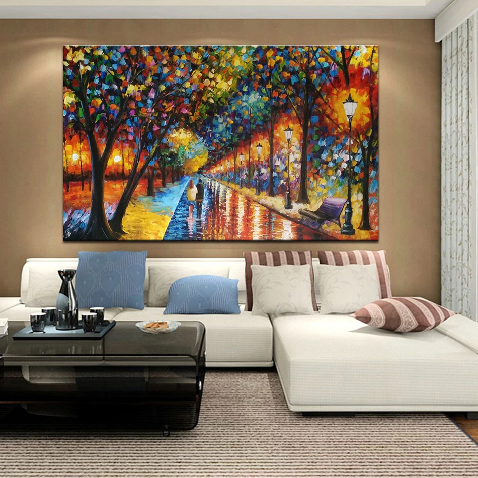 

Abstract Handmade Modern Palette Knife Tree Park Street Landscape Oil Painting On Canvas Home Wall Art Pictures For Room Decor