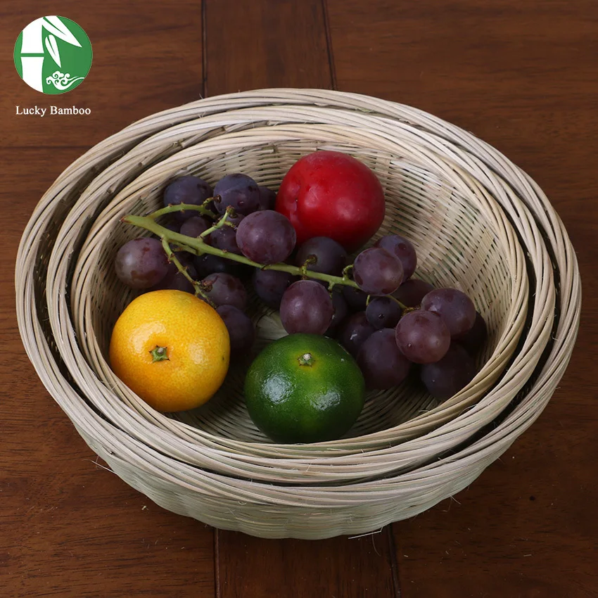 

Bamboo Handmade Rattan Bread Basket Wicker Round 3 Size Container For Fruit Food Organizer Wicker Kitchen Accessories Storage