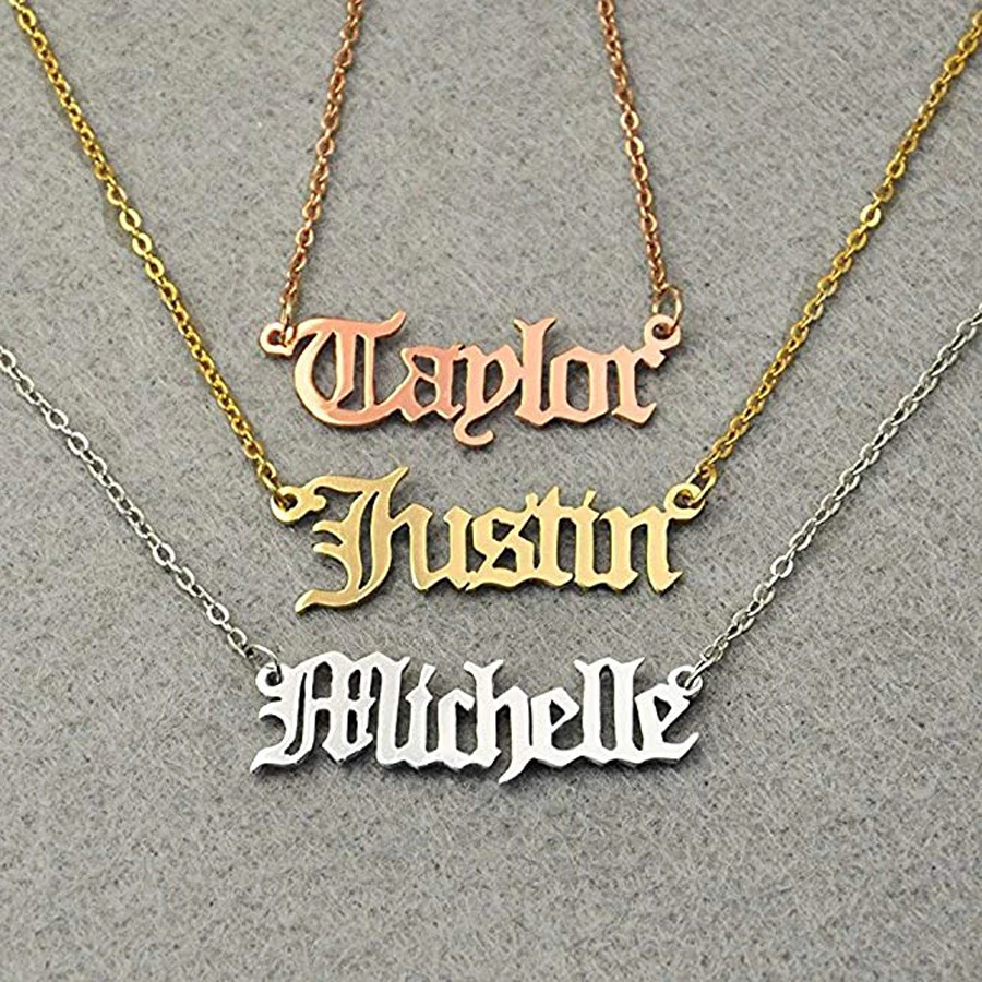 

Personalized Old English Font Name Necklace Customized Monogram Nameplate Necklace