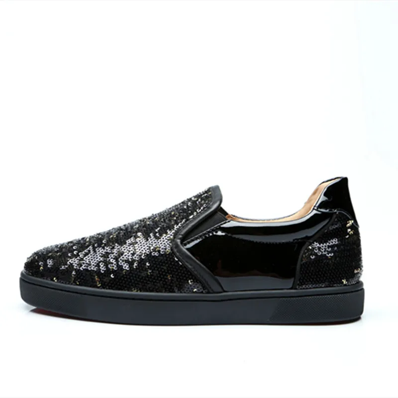 

High Quality Mens Glitter Sequins Loafers Round Toe Casual Shoes Black Bling Flats Platform Chaussure Homme Daily Espadrilles