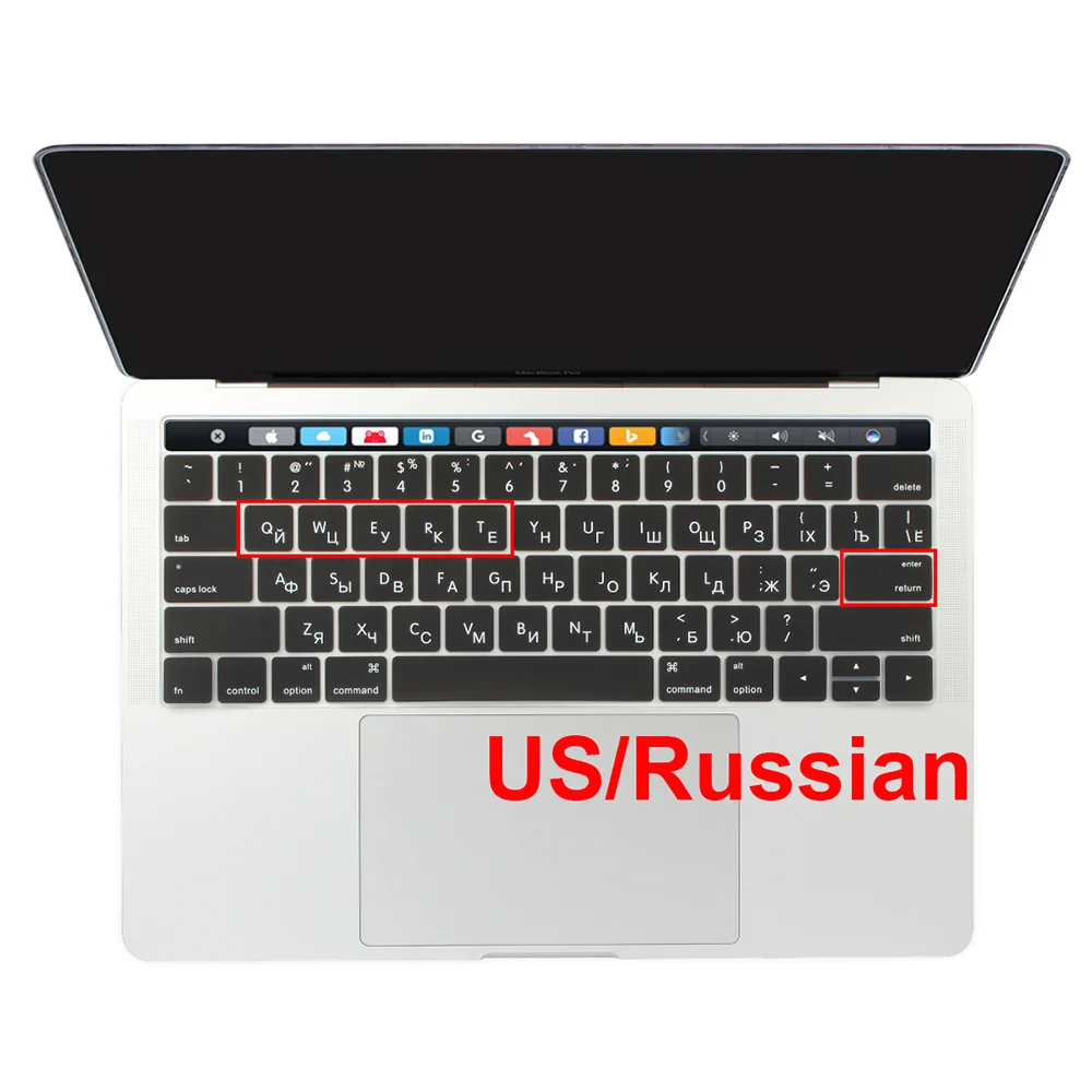 Силиконовая Защитная крышка для клавиатуры для MacBook 13 15 A2159A1989 A1706 A1707 A1990 - Цвет: US Russian Black