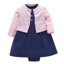 2018 pcs Conjuntos Bebê Recém-nascido bebes Meninas 2 Completo Manga O-Neck vestido branco cores Se Adapte 100% Algodão Roupas de Bebê crianças conjuntos de menina