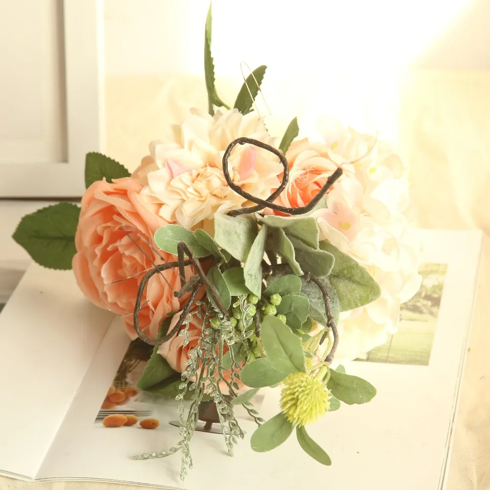 

4 Colors Silk Rose Dahlia Hybrid Artificial Flower Bridal Bouquet Wedding Decoration DIY Home Party Fake Flowers
