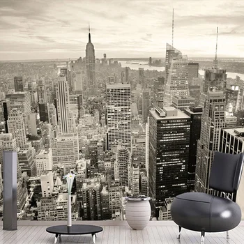 

Custom Mural European Retro Building Mural Bedroom Living Room TV Backdrop New York Black And White City Non-woven Wallpaper 3D
