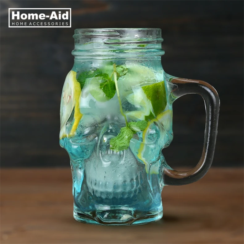 

2018 New Arrival 500ml Skull Glass Bottle Bowl Mug Cool Creative Mason Cup For Restaurant Drinking Beer Juice Milk As A Gift