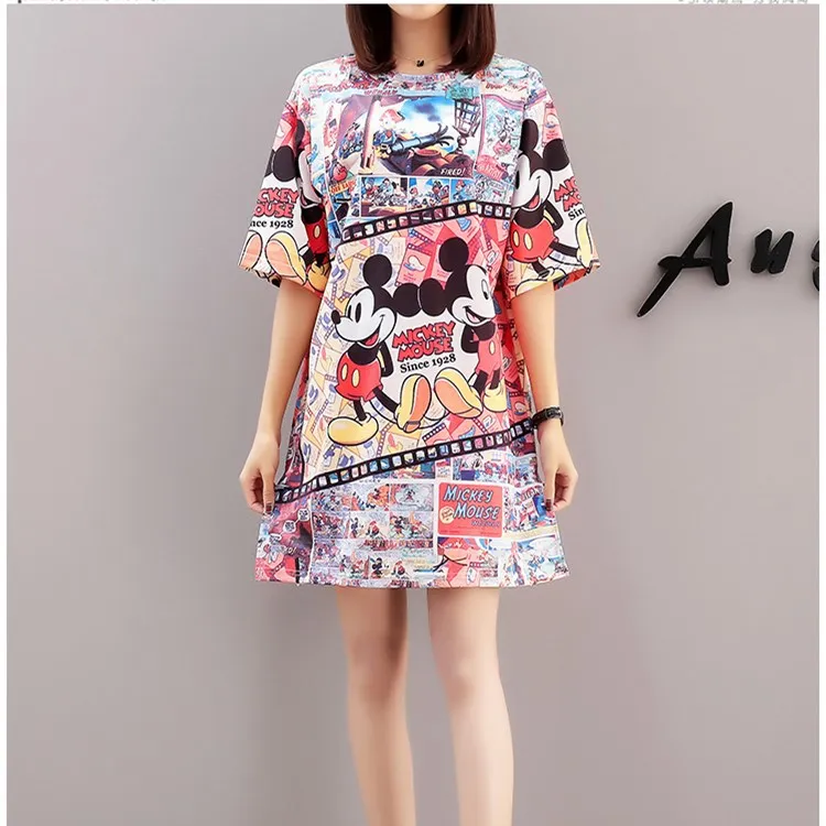 Robe Femmes Manches Longues Mickey Minnie Mouse Print Loose Casual Cartoon Crayon
