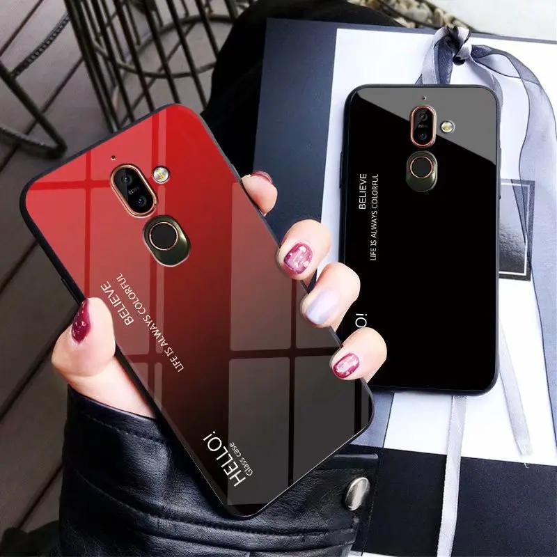 Роскошный чехол для Nokia 7 Plus из твердого закаленного стекла силиконовая рамка