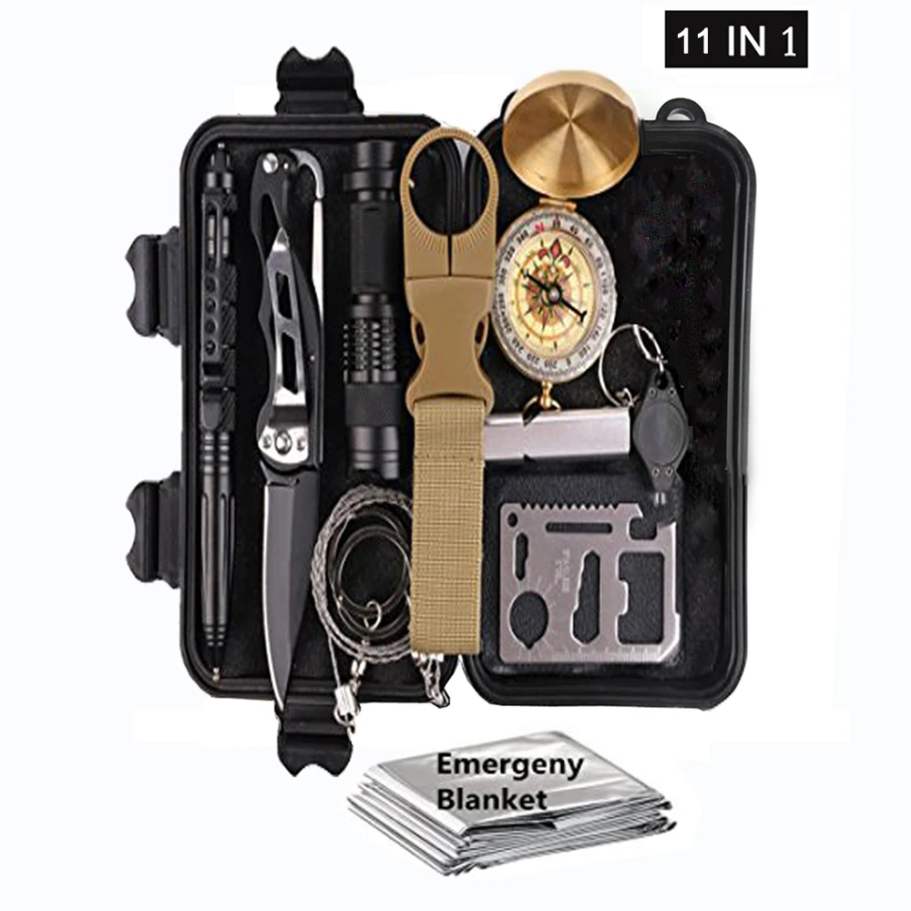 11 in 1 survival kit Set Outdoor Camping Travel Multifunction First aid SOS EDC Emergency Supplies Tactical for Wilderness /Tri