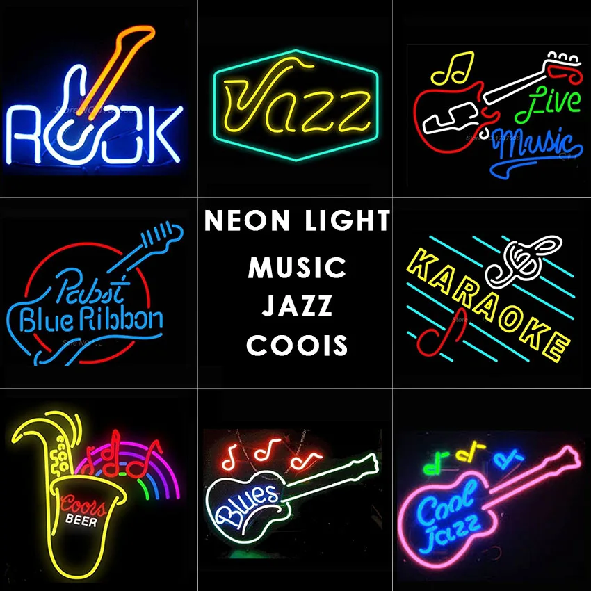 Музыка, рок, джаз, пивной бар Неоновый свет рок неоновые вывески дизайн стеклянная трубка свет для бара дома бизнес живой свет клуб