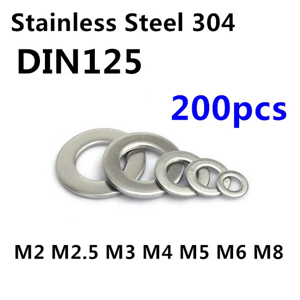 

200pcs/lot DIN125 Stainless Steel Washer M2/M2.5/M3/M4/M5/M6/M8 Flat Washer 2mm/2.5mm/3mm/4mm/5mm/6mm/8mm Washer