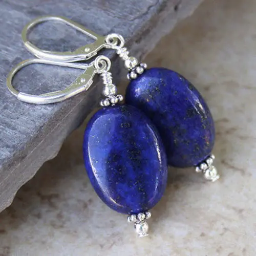 hot sell new - wb003 Beautiful 13x18mm Indigo Lapis lazuli Sterling Silver Dangle Earrings